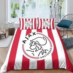 o2832 lakanat AFC Ajax vuodevaatteet, 3D-pussilakana tyynyliinoilla, pehmeälle mikrokuituiselle Football Club peittopäällinen vetoketjusulkimella 3...