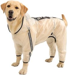 Swhyv Koiran sadetakki, koira huppari Slicker Poncho, 4-jalkainen koiran sadetakki heijastavalla raidalla, läpinäkyvä vesitiivis koiran sadelumivaa...