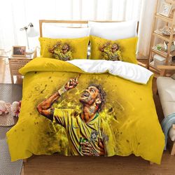 Neymar 3D-tulostettu peittopeite pussilakanasetti vetoketjulla pehmeä helppohoitoinen pussilakana peitto vuodevaatteet Neymar World Cup jalkapallot...