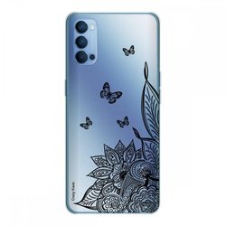 Crazy Kase Skrog til Oppo Reno4 5g i silikone blød 1 mm, Mandala blomst og sort sommerfugl