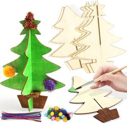 2024, pakke med 10 3d træ juletræ julepynt, DIY julehåndværk, håndværk sæt, jul træ dekorationer, juletræ dekorationer