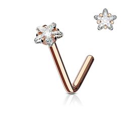 BodyJewelryOnine Næse ring stud l bøje form kirurgisk stål skrue stjerne cz perle 1pc 20g 18g 6mm Steg guld 18g (1 mm)