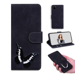 Etui til Huawei Y5p Butterfly Cover Premium Læder Magnetisk- Pink Sort