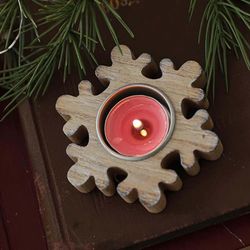 Barsinfi 1 Stck Weihnachts-kerzenhalter Aus Holz Mit Schneeflockenmotiv Weihnachtsbaum-kerzenhalter Pentagramm-kerzenhalter Fenster-desktop-dekorat...