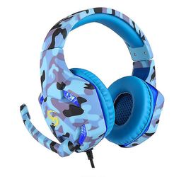 Coosilo Camouflage 3,5 mm Gaming Headset Mic Led Hovedtelefoner til pc bærbare ps4 blå