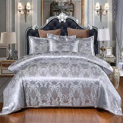 Mikasa Satin Jacquard Dynebetræk Sengetøj Sæt med lynlås Lukning Grå USKing 229x259