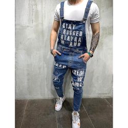 Oversize Mænds Ripped Jeans Jumpsuits Shorts Sommer Denim Bib Overalls C S
