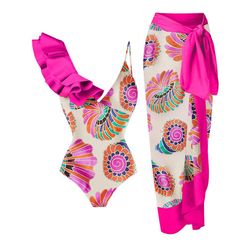 Swimwear Kvinnlig retro baddräkt Asymmetrisk semester strandklänning vintage kjol designer baddräkt sommar surf slitage Rosa M