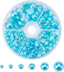 Omtrent 690pcs 6 størrelser Paleturquoise Flat Back Pearl Cabochon For Håndverk Sko Brudekjole Diy Telefon Nail Making (4mm, 5mm, 6mm, 8mm, 10mm, 1...