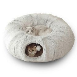 Cat Tunnel Cat Bed Cave matolla sisäkäyttöön Cat Fret Kokoontaitettava pehmo Cat Cave Tube Donitsitunneli Monitoimiset kissan lelut