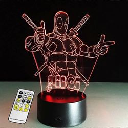 Wekity 3D-lamppu Deadpool-kaukosäädin Paras lahja pojille Akryylipöytä Yövalo Huonekalut Koristeellinen värikäs 7 värinvaihto kotitalous Kotikäyttö...