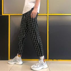 Fashion Vintage Plaid Patchwork Kvinde Man Bukser Bukser sorte sorte bukser S