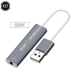 Eksternt USB 3,5 mm lydkort 7.1-adapter 3d stereo usb til 2 i 1 3,5 mm jack aux audio mic headset mikrofon for bærbar pc spill Gray