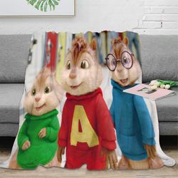 3D-tulostus Alvin ja maaoravat heittävät peittoja Kevyt pestävä hengittävä pehmohuopa Pörröinen Cozy flanellihuopa kaikkina vuodenaikoina sopii ki ...