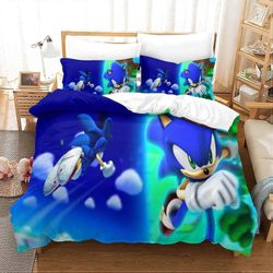 Kerota Sonic-pussilakana Pelihahmot Print Design Pehmeä mikrokuituvuodevaatteet setti vetoketjulla Peitto peitto tyynyliina lapsille Teini Single13...