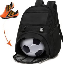 Fotballvesker for ungdom - Sports ryggsekker kompatible med fotball, basketball, fotball med ballholder kompatibel med gutter jenter - svart