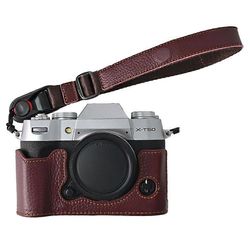 Fujifilm X-T50 -kamerakotelolle suuri aukko aito lehmännahkasuoja rannehihnalla kahvi