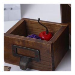 Ruili Zakka træ pen container kreativ gave opbevaringsboks med skuffe old wood color
