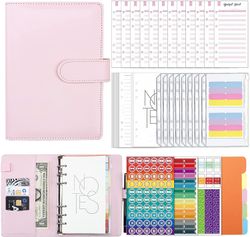 Gangxun A6 Budget Binder med lynlås konvolutter Pu læder genopfyldelige pengebesparende bindemiddel, genopfyldelige Loose-leaf Binder Cover for Bud...