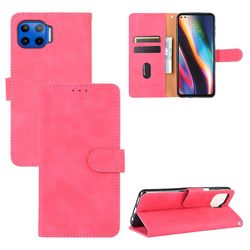 Etui til Motorola Moto G 5g Plus Cover Premium Læder med kortholder Flip Folio Magnetisk Etui Coque - Sort Pink