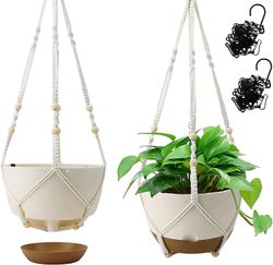 Koalaime hängande planter självvattnande 10 tum, 2-pack inomhus utomhushängande korgar, hängande blomkrukor med dräneringshål 2 sorters växt