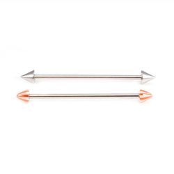 BodyJewelryOnine Industriel vægtstang par en kirurgisk stål og en med akryl stribe spike ende Orange