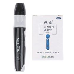 Verinäytteenottokynä Lancet-kynä säädettävä glukoosin lancing-laite + 50kpl neulat Musta