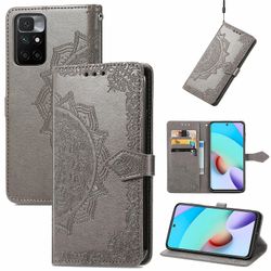 Etui til Xiaomi Redmi 10/10 Prime Cover Læder tegnebogsdæksel Præget Mandala Magnetisk Flip Protection Stødsikker - Grå