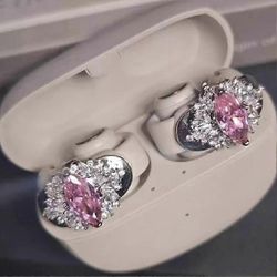 Strassikiinnike kuulokkeissa avoin korva, zirkoniumoksidi koristeelliset kuuloketarvikkeet Vaaleanpunainen timantti