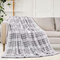 Linkrunning Plaid Cozy Fluffy Kaster Tæpper til Sofa Soft Twin Christmas Sengetøj Sofa Flannel Plys 51"x59",Grå