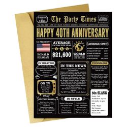 Vuosipäivän syntymäpäiväkortti Nostalginen takauma Sanomalehti Syntymäpäiväkortti Virstanpylväs Syntymäpäiväjuhlakortti Lahjat hänelle 40 years