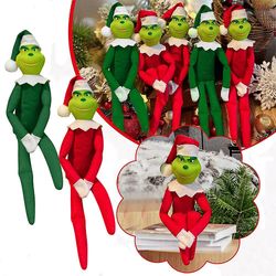 Manchalk Christmas The Grinch Elf Plysj Doll Toy Ornaments Xmas Tree Hengende Anheng Diy Dekorasjon Gift Rød