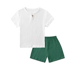 Sommer Børnetøj Sæt Linned Sportstøj til Baby Pige Drengetøj Sæt T-shirts + shorts 2 stk Børn 1-6 år Tøj 2-3T(100) TZ2317-White Green