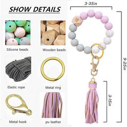 Gangxun Silikone Beaded Key Ring armbånd, nøglering til kvinder, bærbare Bil Kvast Nøgleringe Holder Wristlet Armbåndskæder - Light Purple