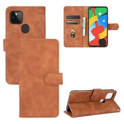Etui til Google Pixel 5 Cover Premium læder med kortholder Flip Folio magnetisk etui etui - sort Brown