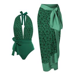 Swimwear Kvinnlig retro baddräkt och kjol Holiday Beach Klänning Green Vintage Beachwear Designer Baddräkt Summer Surf Wear Blå S