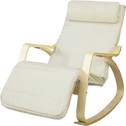 SoBuy Komfortabel Relax Gyngestol Hvilestol med Beige Fodstøtte, FST16-W