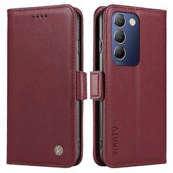 Vivo V40 SE 5G / Y200e 5G / V30 Lite 5 -kotelon nahkainen puhelimen kansi monipuolinen suoja Viininpunainen
