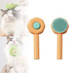 Tianzun Pet Grooming Brush For katter og hunder, selvrensende børste for fjerner matter, floker og løst hår passer katter Hunder Valpekaniner Oransje