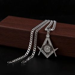 Bricks Masons Ice ud rhinestone square & amp; kompas halskæde [guld og sølv] Sølv s