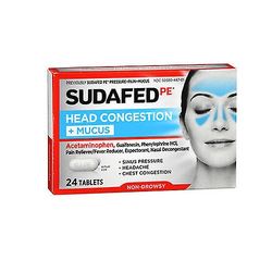 Sudafed Pe Paine + kipu + lima aikuisille Capletit, 24 kapselia