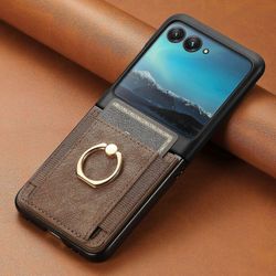 Starice Nahkainen tekstuuri retro puhelinkotelo Motorola Razr 50 Ultra / Razr 50: lle korttipaikalla ja renkaalla Ruskea