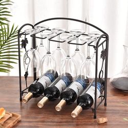 Linkrunning Piedestal Vinreol Bordplade Vinreol Multifunktion Vinreol Opbevaringsstativ Hold 4 Vinflasker 8 Glas Holder Hjem Stue Køkken Spisestue ...