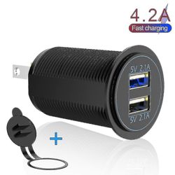 For Auto Marine Motorsykkel Lastebil Led Blått Lys 12-24v 2 Port Usb Strømadapter Socket 5v 4.2a Utgang Dual Usb Lader