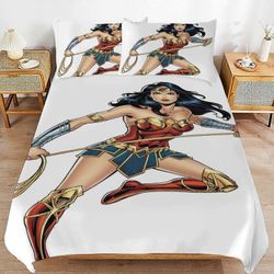 Vuodevaatteet NK202 Wonder Woman vuodevaatteet Erittäin pehmeä ihoystävällinen pussilakana 3-osainen, söpö lohduttaja sänkysetti PC202 Single135x200cm