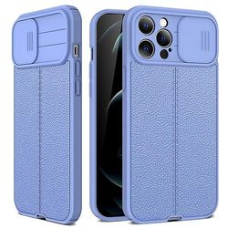 Litchi Mønster Pu glidende vindue Blød Tpu telefon sag Lilla iPhone11