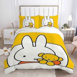 3-osainen Miffy Rabbit -vuodevaatesetti - Pussilakana, tyynyliina ja peitto - Pehmeä karhukuvioinen peittosetti 220x240cm 94x102in