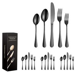 Mikasa 20pcs Bestik Bestik Service Sæt rustfrit stål Kniv Gaffel Spoon redskaber med gaveæske Sort