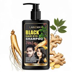 Yrttimäinen mustahiusvärishampoo 3 in 1 harmaille hiuksille, pikavärishampoo naisille ja miehille, mustahiusshampoo 100 % harmaiden peittävyyteen 1...