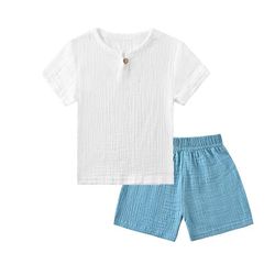 Sommer Børnetøj Sæt Linned Sportstøj til Baby Pige Drengetøj Sæt T-shirts + shorts 2 stk Børn 1-6 år Tøj 2-3T(100) TZ2317-White Blue